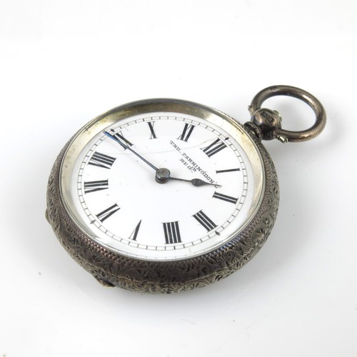 434 - SILVER CASED OPEN FACE POCKET WATCH ‘THE FARRINGDON’ WITH ENAMELLED DIAL