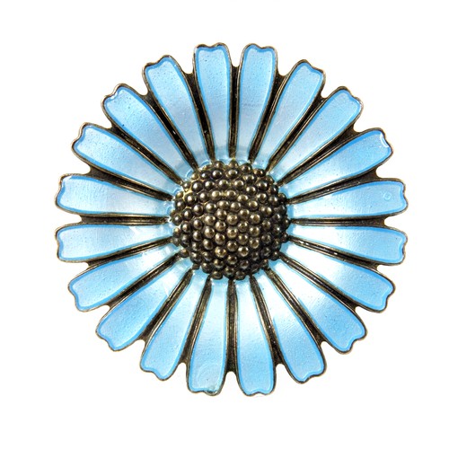 506 - DANISH ENAMELLED DAISY BROOCH STAMPED VB STERLING DENMARK