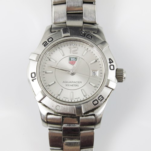 447 - TAG HEUER, LADIES STAINLESS STEEL AQUARACER WRIST WATCH, SILVER DIAL, SWEEP SECONDS, DATE APERTURE, ... 