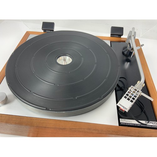 83 - THORENS RECORD DECK TD-150 RECENT CUSTOM  SOLID CHERRY PLINTH AND ALUMINIUM BASE TOGETHER WITH ISOLA... 