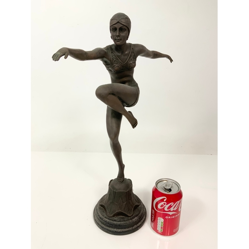 210 - BRONZE ART DECO MODEL ON PLINTH 46cm TALL