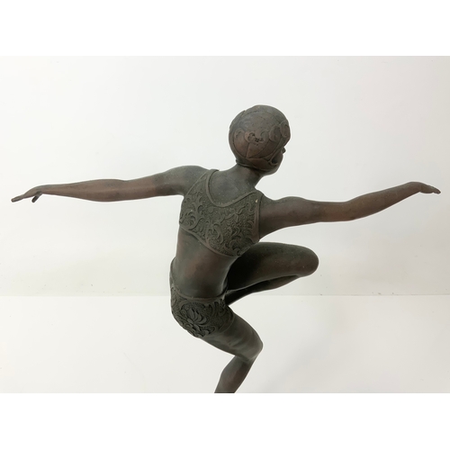 210 - BRONZE ART DECO MODEL ON PLINTH 46cm TALL