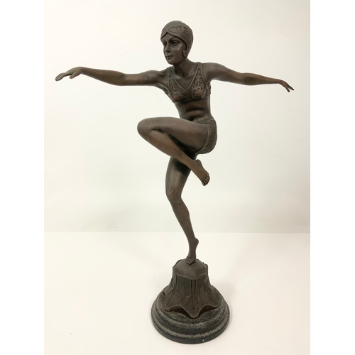 210 - BRONZE ART DECO MODEL ON PLINTH 46cm TALL