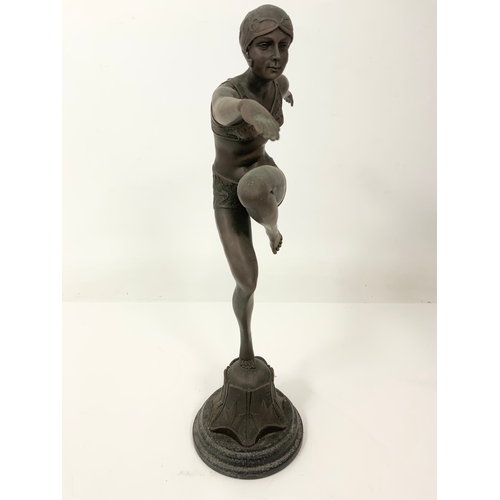 210 - BRONZE ART DECO MODEL ON PLINTH 46cm TALL