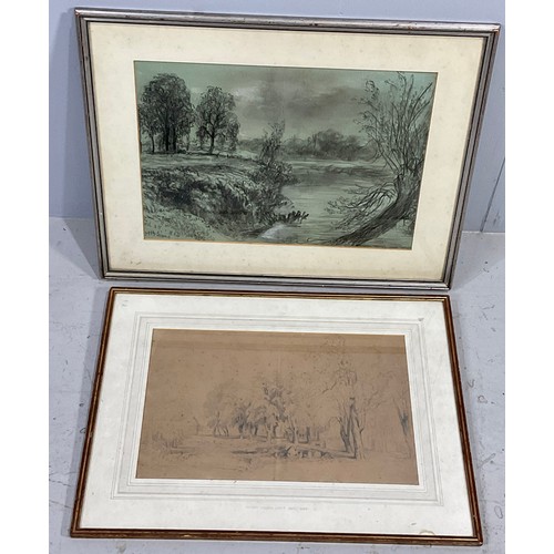 28 - HENRY HARRIS LINES, PENCIL SKETCH WITH NUPEND GALLERY EXHIBITION LABEL VERSO, APPROX. 48 X 30 cm AND... 