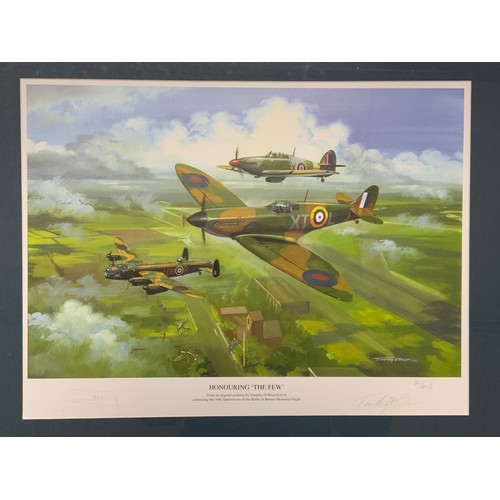 20 - TWO FRAMED AVIATION PICTURES : LANCASTER THE MOHNE  BY ANTHONY SAUNDERS. AND SIGNED  BY SQN LEADER S... 