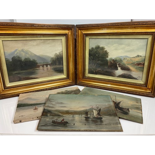 14 - FRAMED OIL PAINTING OF A MOUNTAIN & RIVER SCENE,34 X 24 CM, SIG EHH 1918, , SIMILAR OF STREAM & HILL... 
