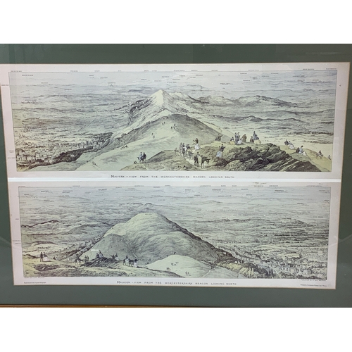 2 - FRAMED TOPOGRAPHICAL PICTURE OF THE MALVERN'S LOOKING NORTH & SOUTH. H GUY