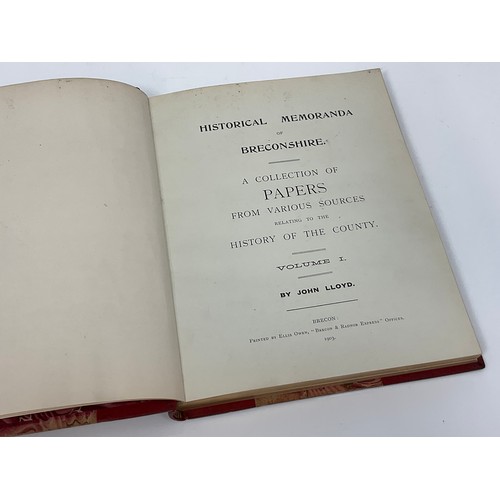 59 - BRECONSHIRE RELATED BOOKS, 2 VOLS. HISTORICAL MEMORANDA OF BRECONSHIRE, JOHN LLOYD 1903, 1904 WITH B... 