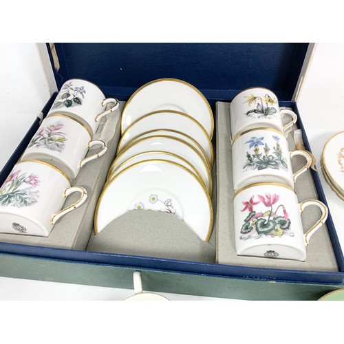 204 - ROYAL WORCESTER CHINA. A BOXED COFFEE CAN SET, 6 MIRANDA COFFEE CANS & SAUCERS, 4 PORRINGERS, 5 PIN ... 