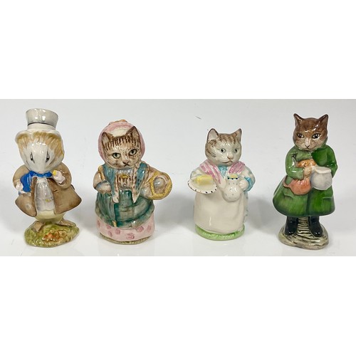 107 - BESWICK BEATRIX POTTER FIGURES, BROWN BACKSTAMP, 3 CAT SUDIES AND AMIABLE GUINEA PIG