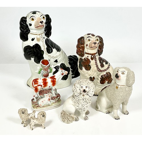 129 - COLLECTION OF STAFFORDSHIRE FIGURES, SPILL VASE, DOGS