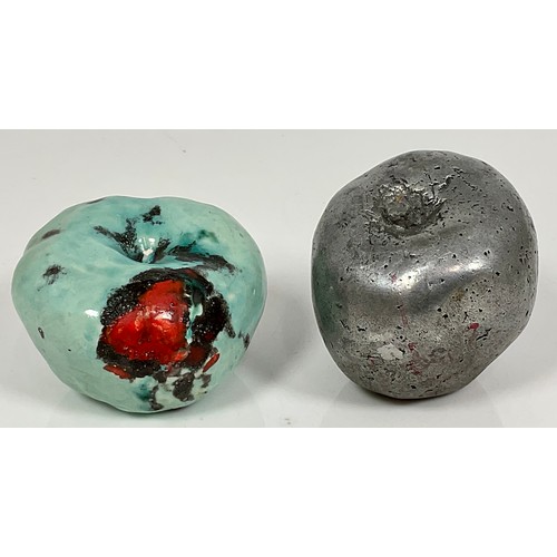 176 - METAL APPLE AND POTTERY APPLE