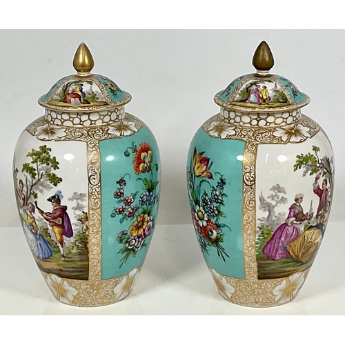 183 - PAIR OF CONTINENTAL VASES AND COVERS AF approx. 34 cm