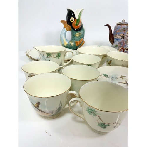 218 - ROYAL DOULTON GAME BIRD TEAWARE, ORIENTAL TEAWARE, FISH JUG ETC