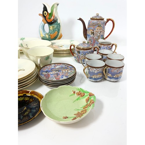 218 - ROYAL DOULTON GAME BIRD TEAWARE, ORIENTAL TEAWARE, FISH JUG ETC