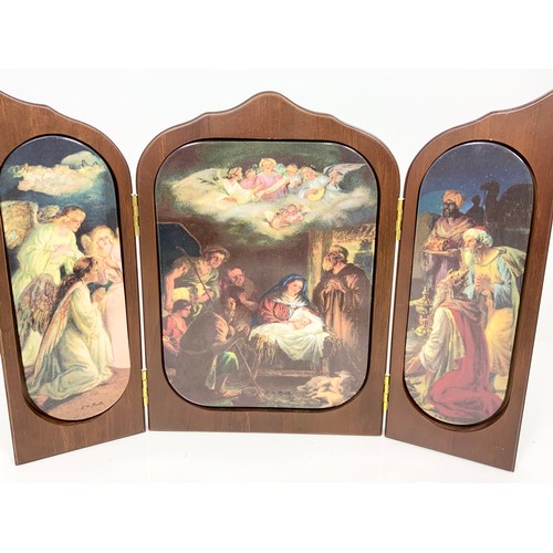 150 - FRAMED GERMAN PORCELAIN RELIGIOUS TRIPTYCH WITH COA