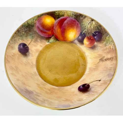 142 - ROYAL WORCESTER HAND PAINTED FRUIT SAUCER SIGNED FREEMAN, approx. 11 cm dia.
