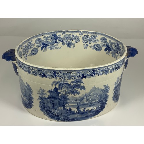 165 - 19TH CENTURY BLUE AND WHITE TRANSFER DECORATED FOOT BATH