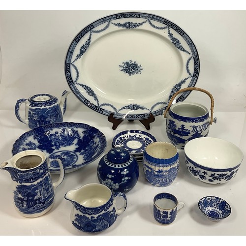 168 - BLUE & WHITE CHINA, MEAT PLATE, BOWLS, SAUCERS , COALPORT, ABBEY, COPELAND
