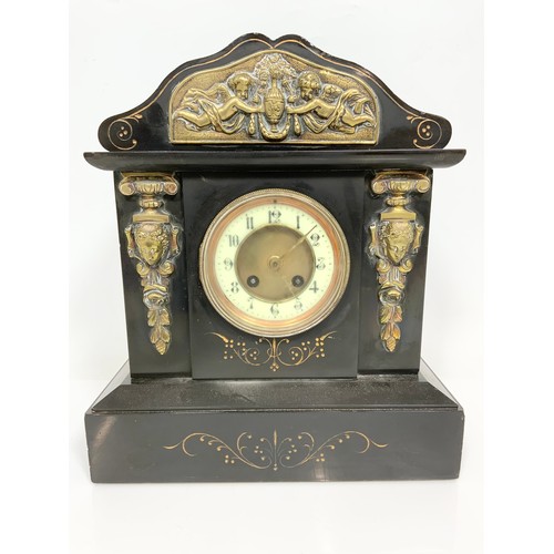 279 - BLACK SLATE MANTLE CLOCK 36cm TALL