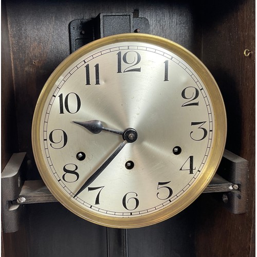 273 - OAK CASED WALL CLOCK, APPROX 77CM TALL