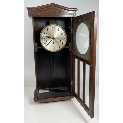 273 - OAK CASED WALL CLOCK, APPROX 77CM TALL