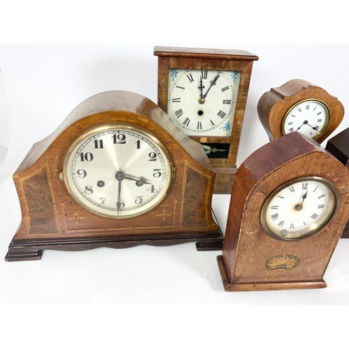 276 - 5 MANTLE CLOCKS INCLUDING INLAID ART NOUVEAU CLOCK