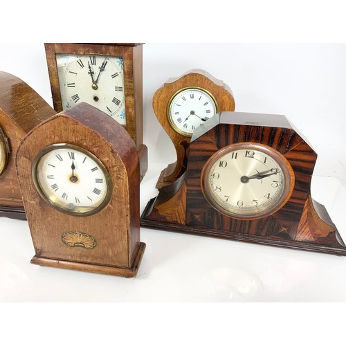 276 - 5 MANTLE CLOCKS INCLUDING INLAID ART NOUVEAU CLOCK