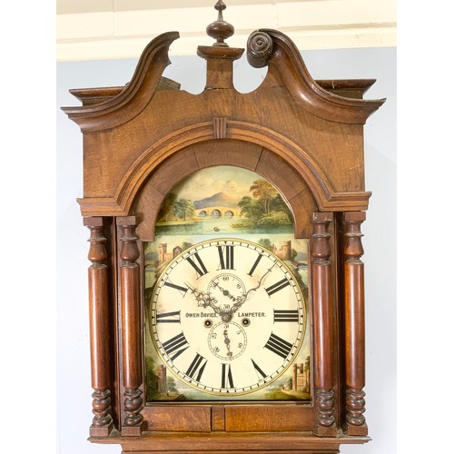 283 - OWEN DAVIS LAMPETER LONGCASE CLOCK WITH 8 DAY MOVEMENT, SUBSIDIARY SECONDS AND DATE, PAINTED DIAL, C... 