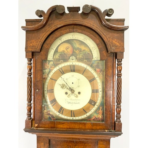 284 - GEO BRADSHAW WHITCHURCH LONGCASE MAHOGANY AND OAK CLOCK WITH 8 DAY MOVEMENT, PAINTED CONVEX DIAL, PA... 