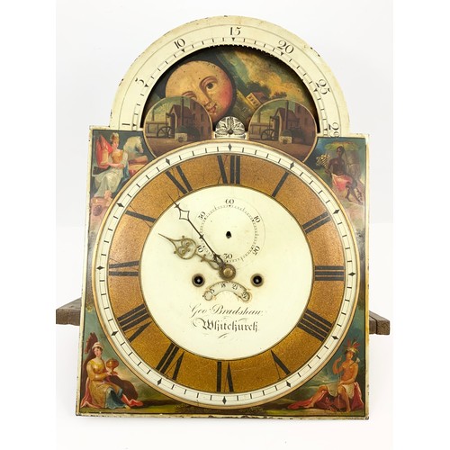 284 - GEO BRADSHAW WHITCHURCH LONGCASE MAHOGANY AND OAK CLOCK WITH 8 DAY MOVEMENT, PAINTED CONVEX DIAL, PA... 