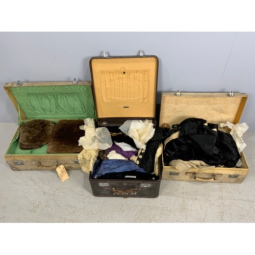 333 - 3 VINTAGE SUITCASES WITH VINTAGE CLOTHING AND A HANDBAG