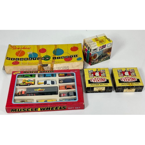 404 - MUSCLE WHEELS BOXED GIFT SET OF DIE CAST VEHICLES, ARROW FILMS SUPER 8 FILM REELS INC. JOE 90, THUND... 