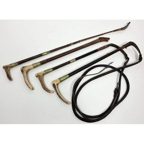 373 - 4 HORN HANDLED HUNTING / RIDING CROPS