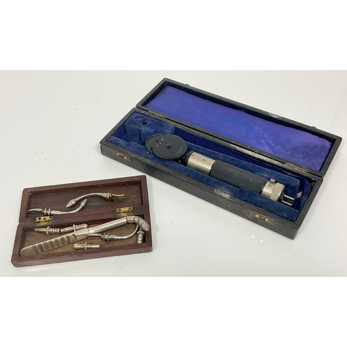 405 - MEDICAL INSTRUMENTS & TOOLS INC. ROSEN OPHTHALMOSCOPE, MAYER & PHELPS SILVER PLATED TOOLS WITH GOVER... 