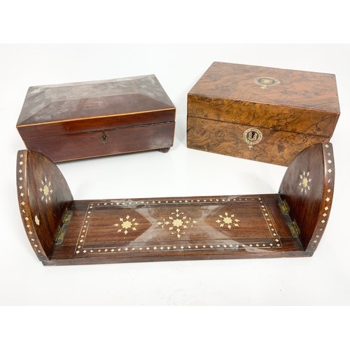 360 - INLAID BOOK SLIDE  & 2 TREEN BOXES