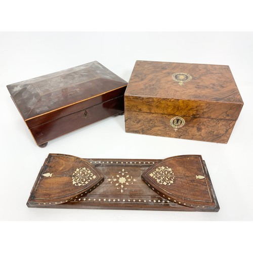 360 - INLAID BOOK SLIDE  & 2 TREEN BOXES