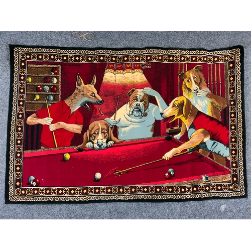 347 - WALL HANGING 90 X 137 CM , DOGS BEING THE HUSTLER AT THE POOL TABLE