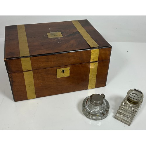 361 - BRASS BOUND WRITING BOX WITH TWO INK BOTTLE