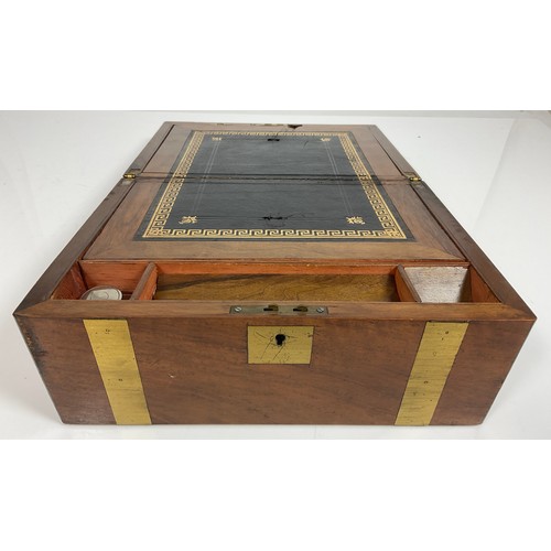 361 - BRASS BOUND WRITING BOX WITH TWO INK BOTTLE