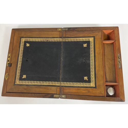 361 - BRASS BOUND WRITING BOX WITH TWO INK BOTTLE