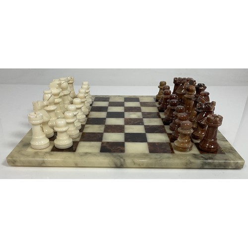 380 - ALABASTER CHESS BOARD & PIECES