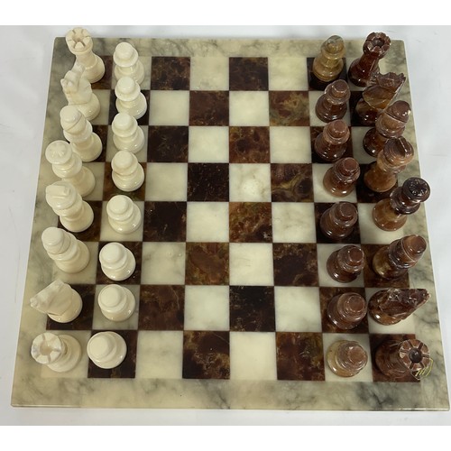 380 - ALABASTER CHESS BOARD & PIECES