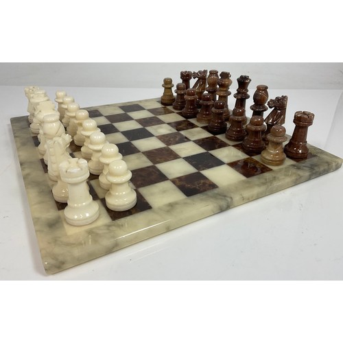 380 - ALABASTER CHESS BOARD & PIECES