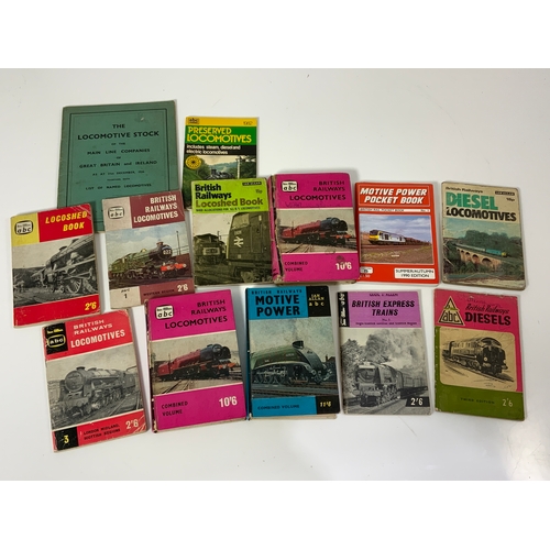 218 - IAN ALLAN ABC VOLUMES, 1963 COMBINE, (MARKING ON WESTERN CLASS), 1959 SOME UNDERLINING, SIMILAR TAPE... 