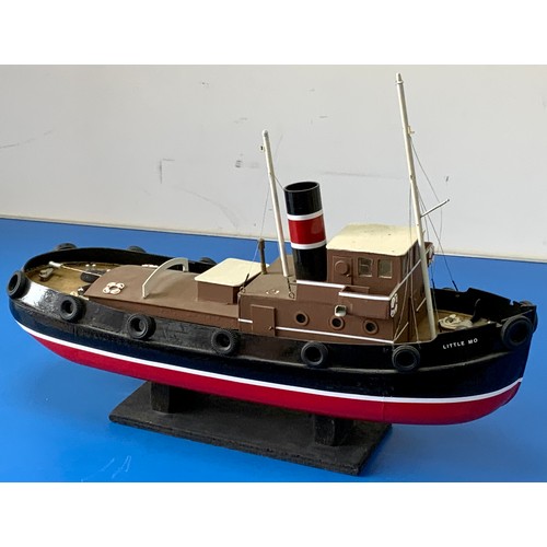 11 - WOODEN  RADIO CONTROLLED TUG BOAT, LITTLE MO, REGISTERED BELFAST, APPROX 52 CM LONG. FATABA S3003 , ... 