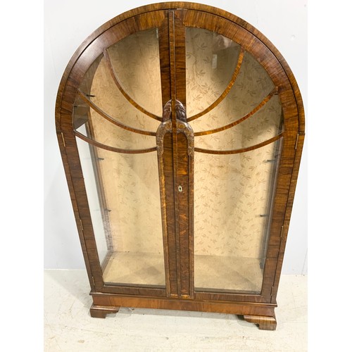 610 - WALNUT VENEER ART DECO DISPLAY CABINET 137cm TALL ( 3 GLASS SHELVES)