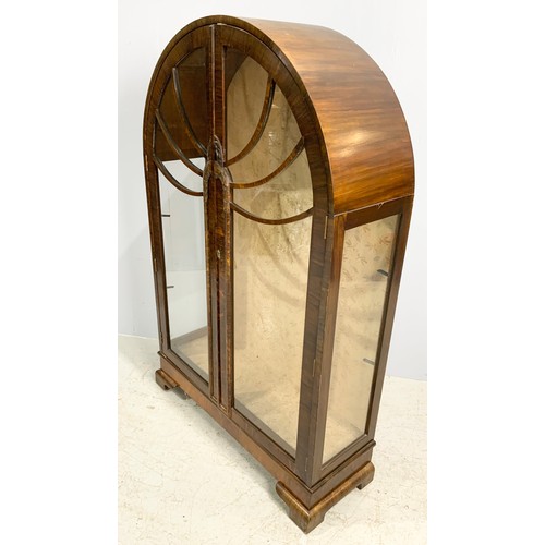 610 - WALNUT VENEER ART DECO DISPLAY CABINET 137cm TALL ( 3 GLASS SHELVES)