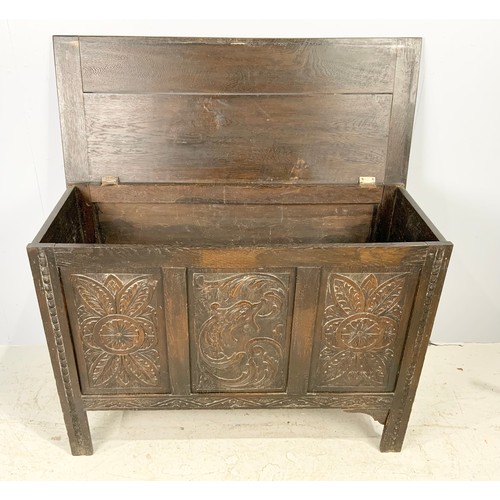 622 - CARVED OAK COFFER / BLANKET BOX 106cm LONG